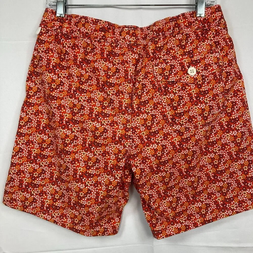 J. Crew Swim Trunks Mens‎ Sz M Orange White Floral Board Mesh Lined Drawstring